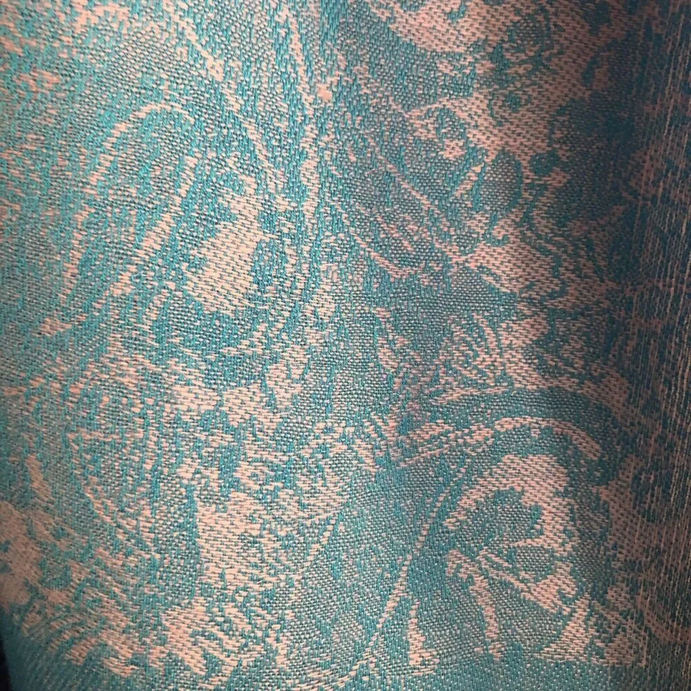 PASHMINA Cashmere Silk Paisley Fringe Shawl Elegant Blue Silver Wrap Scarf 28x78